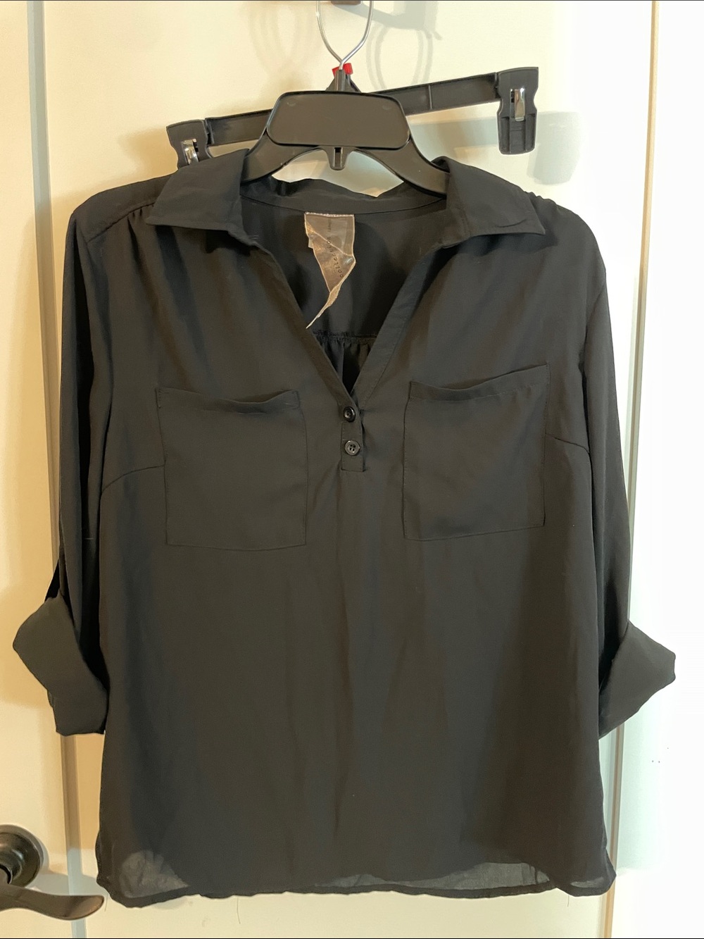 Moon Collection Black Button-Front Collared Blouse